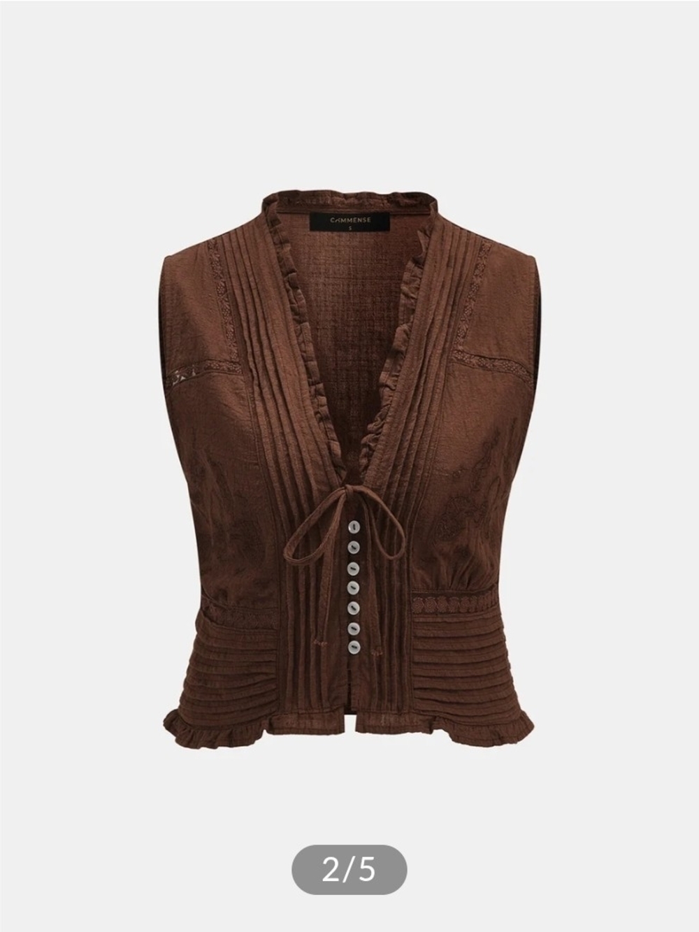 Commense Brown Ruffled Pintuck Tie-Front Camisole